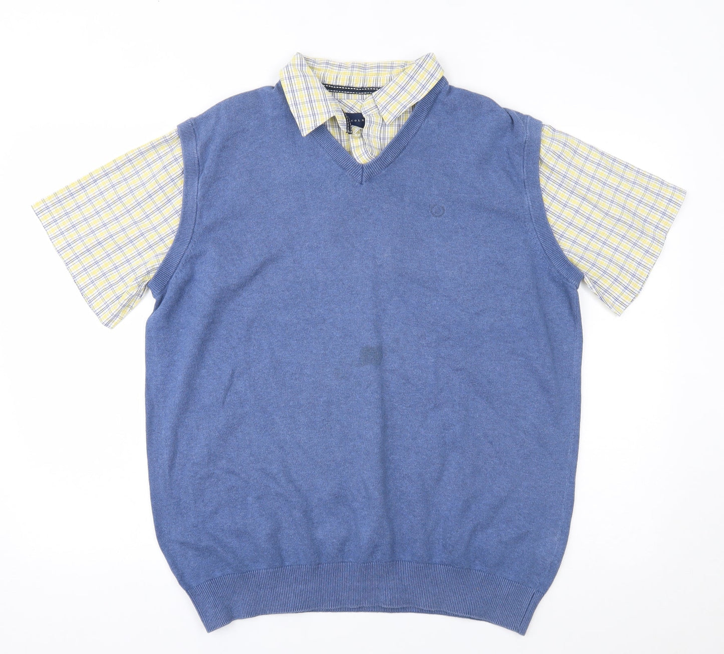 Mens UK Size L Lincoln Blue  Button-Up Short Sleeve Casual Shirt