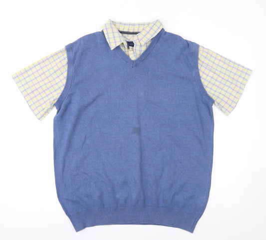 Mens UK Size L Lincoln Blue  Button-Up Short Sleeve Casual Shirt