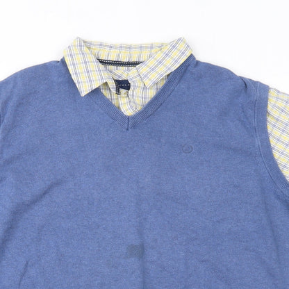 Mens UK Size L Lincoln Blue  Button-Up Short Sleeve Casual Shirt