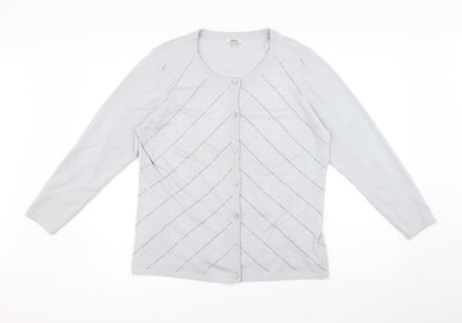 Womens UK Size L Text Grey Cardigan Jumper