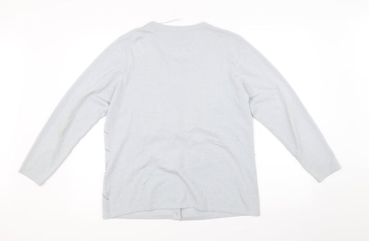 Womens UK Size L Text Grey Cardigan Jumper