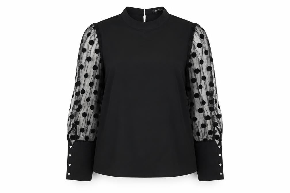 Front view of Lapa women’s black basic blouse, size M