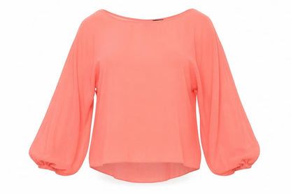 Front view of Little Mistress women’s pink basic blouse, size UK 10