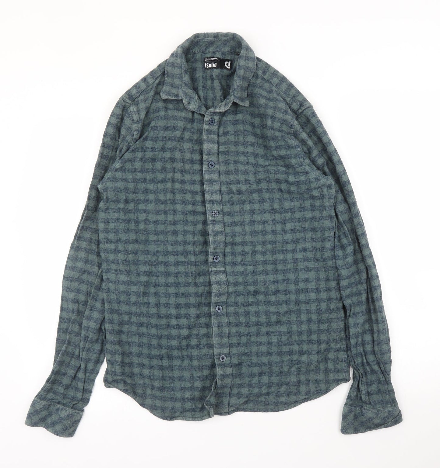 Mens UK Size M Isolid Green  Button-Up Long Sleeve Casual Shirt
