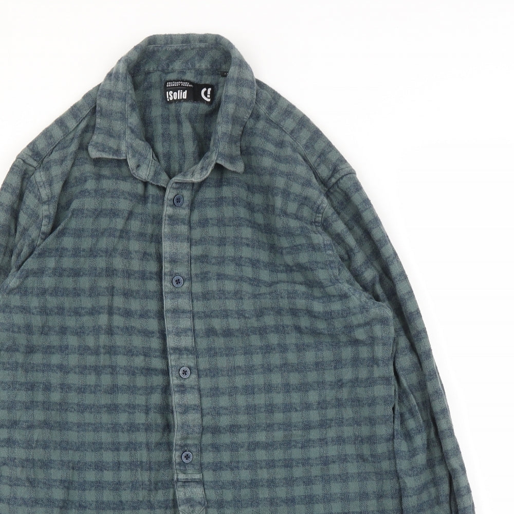 Mens UK Size M Isolid Green  Button-Up Long Sleeve Casual Shirt