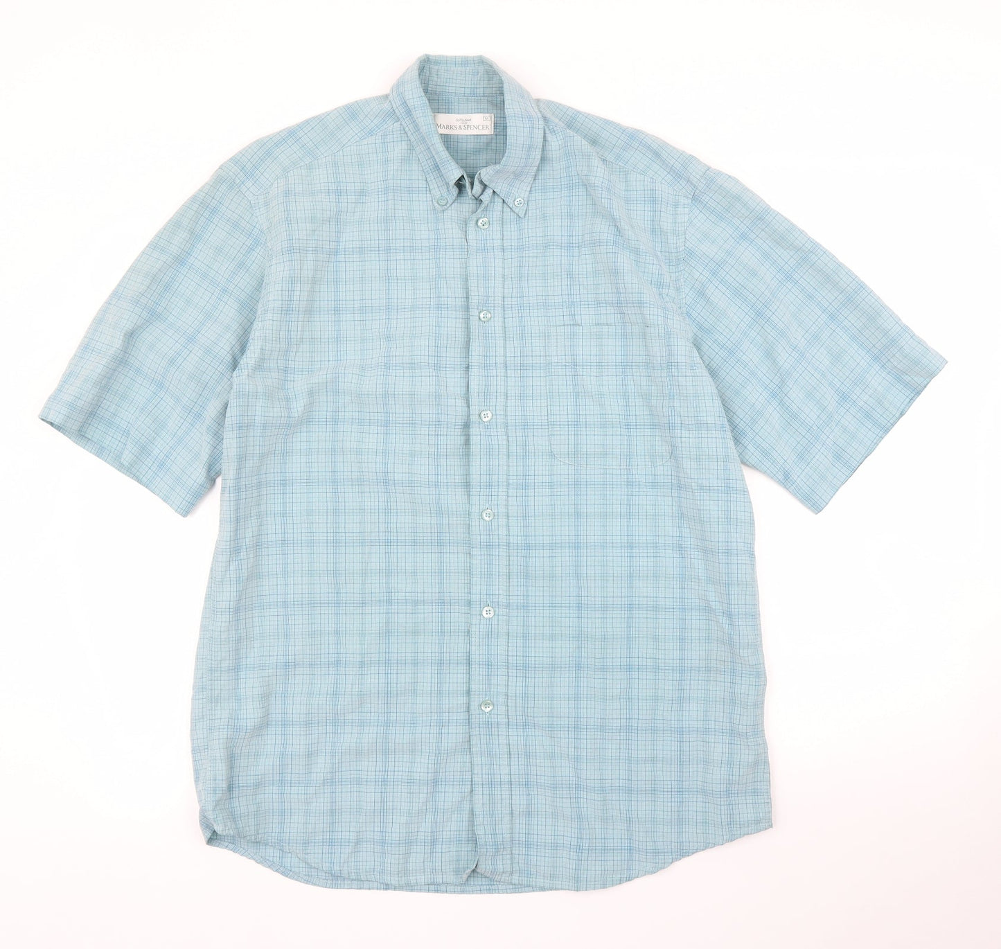 Mens UK Size M M&S Green  Button-Up Short Sleeve Casual Shirt