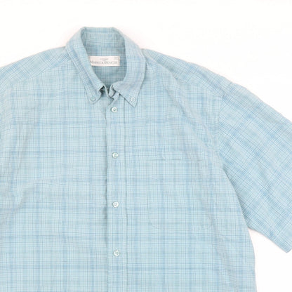 Mens UK Size M M&S Green  Button-Up Short Sleeve Casual Shirt