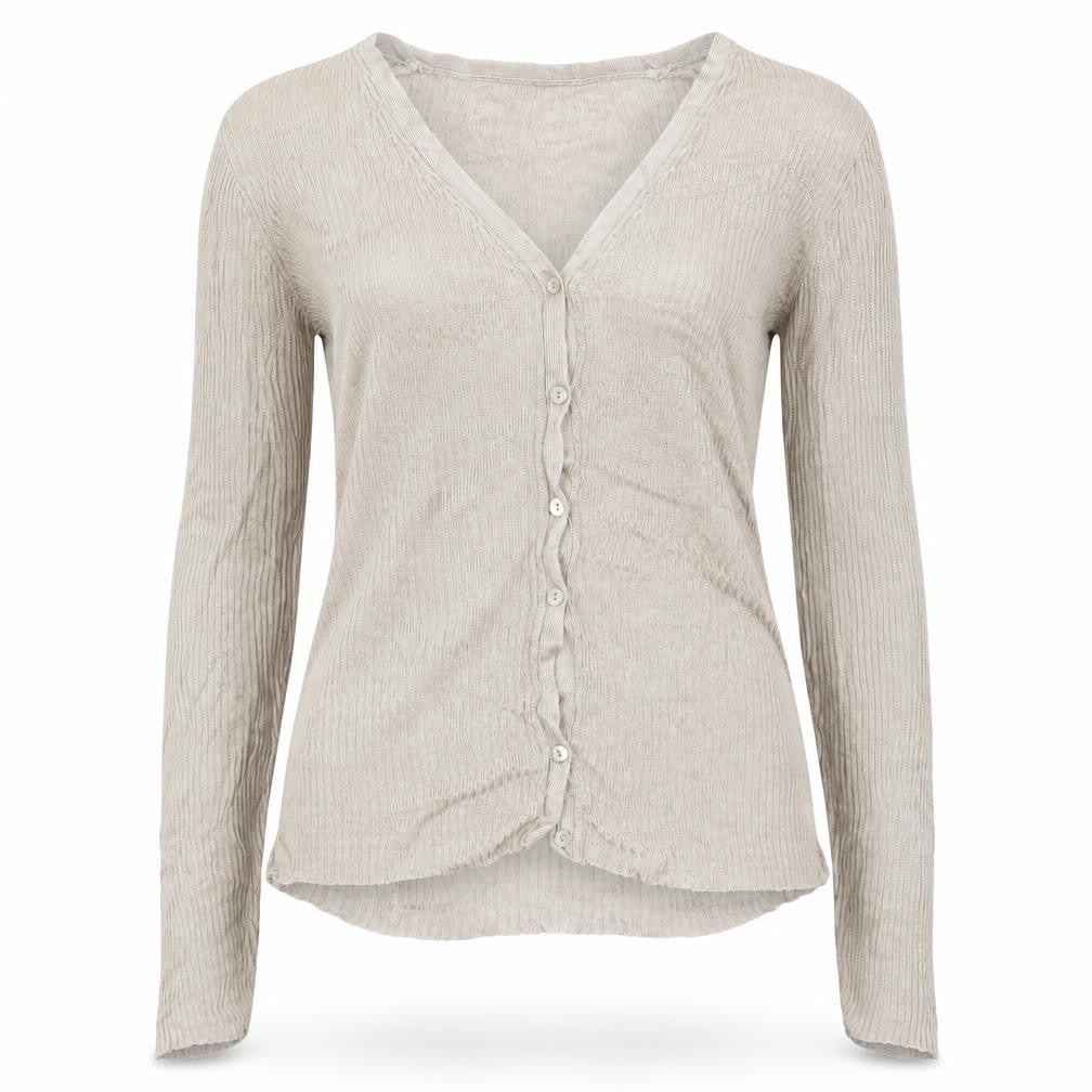 Front view of New Look women’s gold cardigan jumper, size UK 10