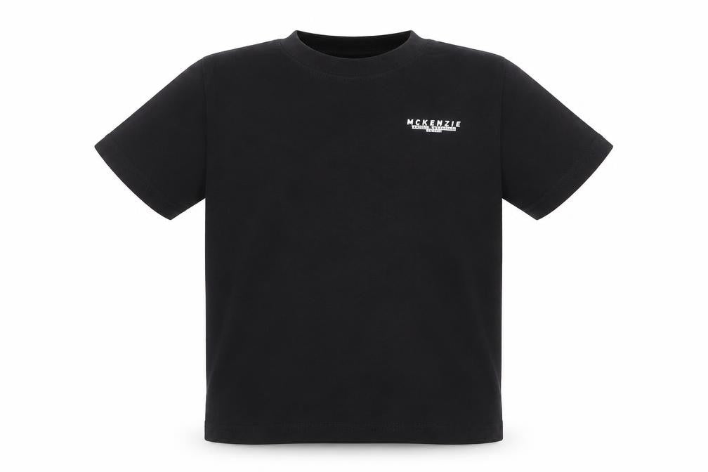 Front view of Mackenzie boys’ black basic t-shirt, size 7, years