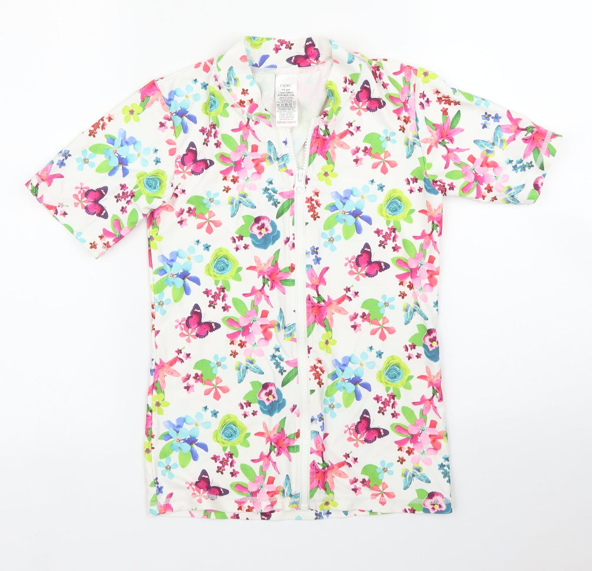 Front view of Next girls’ white floral basic t-shirt, size 11, years