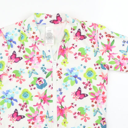 Close-up detail of Next girls’ white floral basic t-shirt, size 11, years