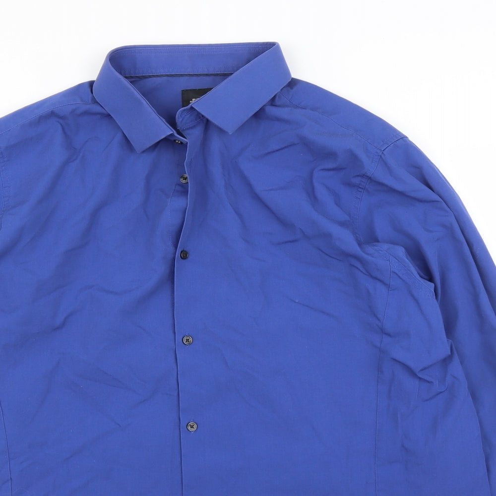 Mens UK Size XL Burton Blue  Button-Up Long Sleeve Casual Shirt