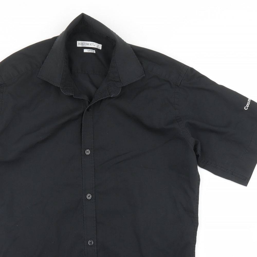 Mens UK Size 14 Kustom Kit Black  Button-Up Short Sleeve Casual Shirt