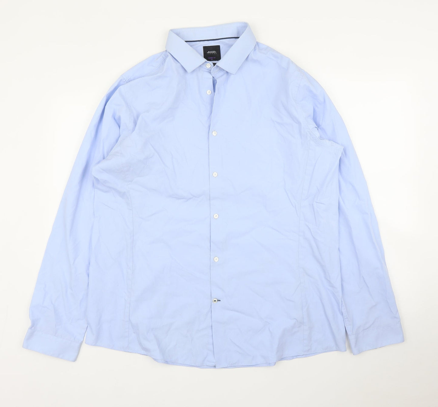 Mens UK Size XL Burton Blue  Button-Up Long Sleeve Casual Shirt