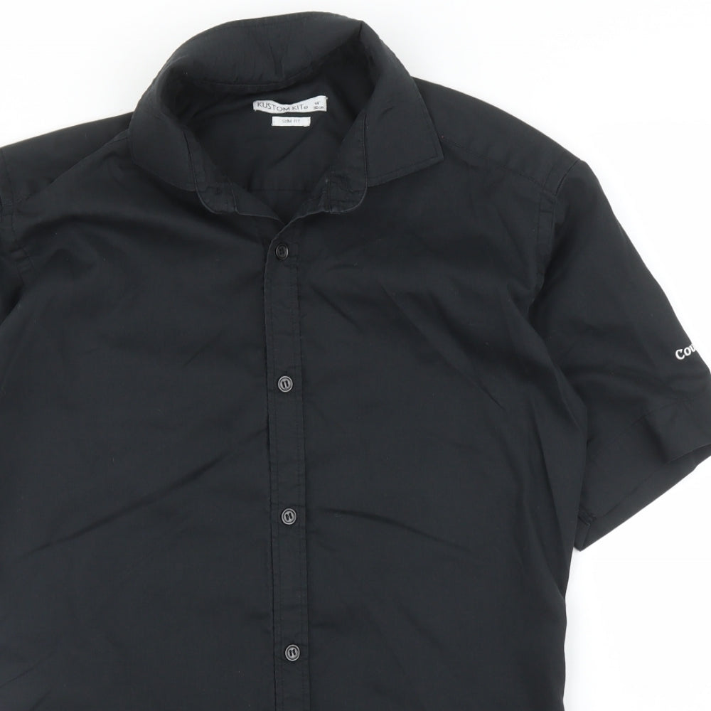Mens UK Size 14 Kustom Kit Black  Button-Up Short Sleeve Casual Shirt