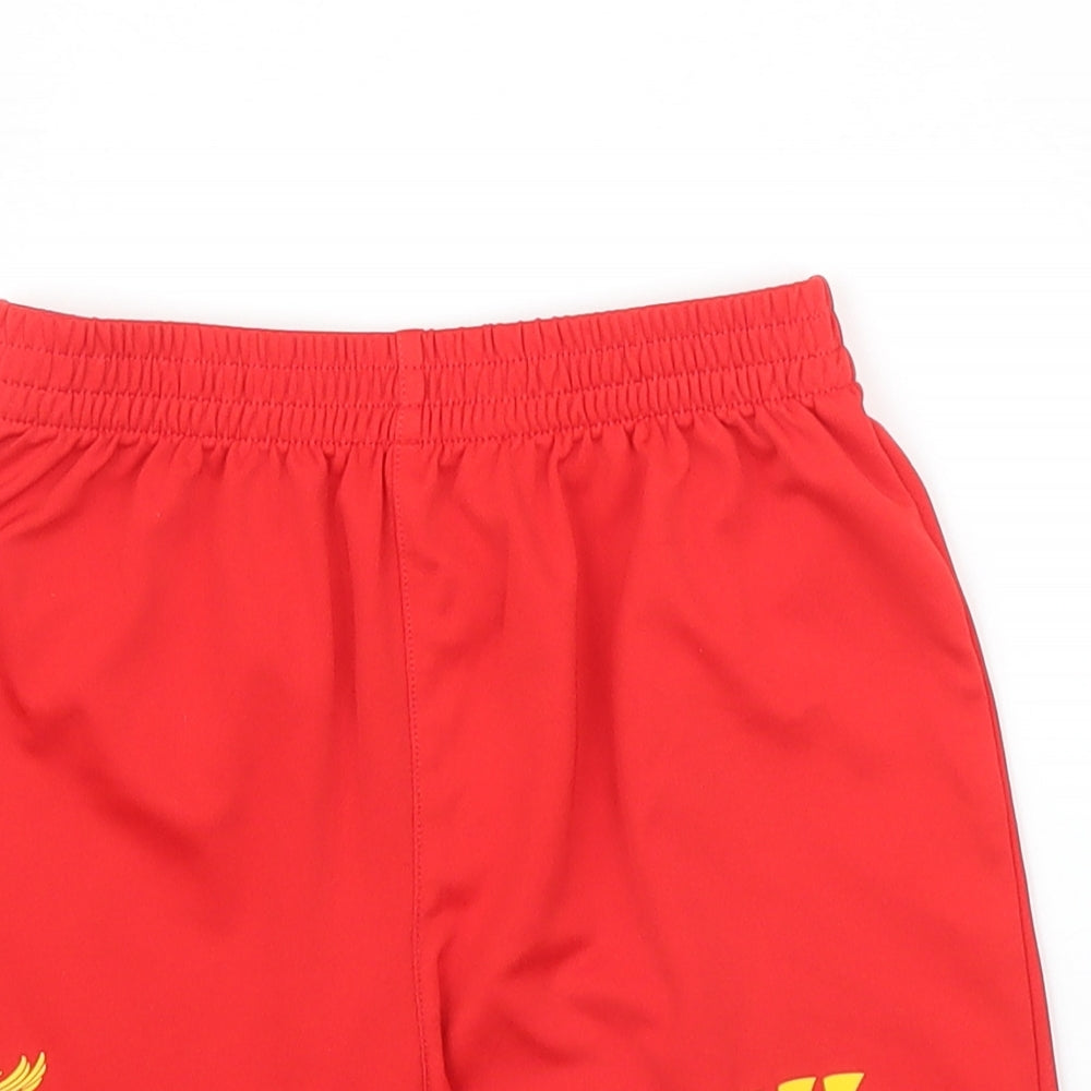 Close-up detail of Warrior boys’ red sweat shorts, size 2, years - lfc