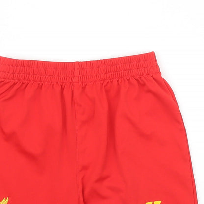 Close-up detail of Warrior boys’ red sweat shorts, size 2, years - lfc