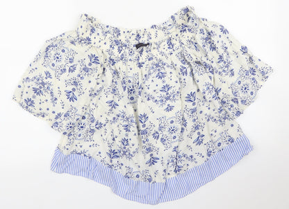 M&S Womens Blue Floral  Basic Blouse Size 8