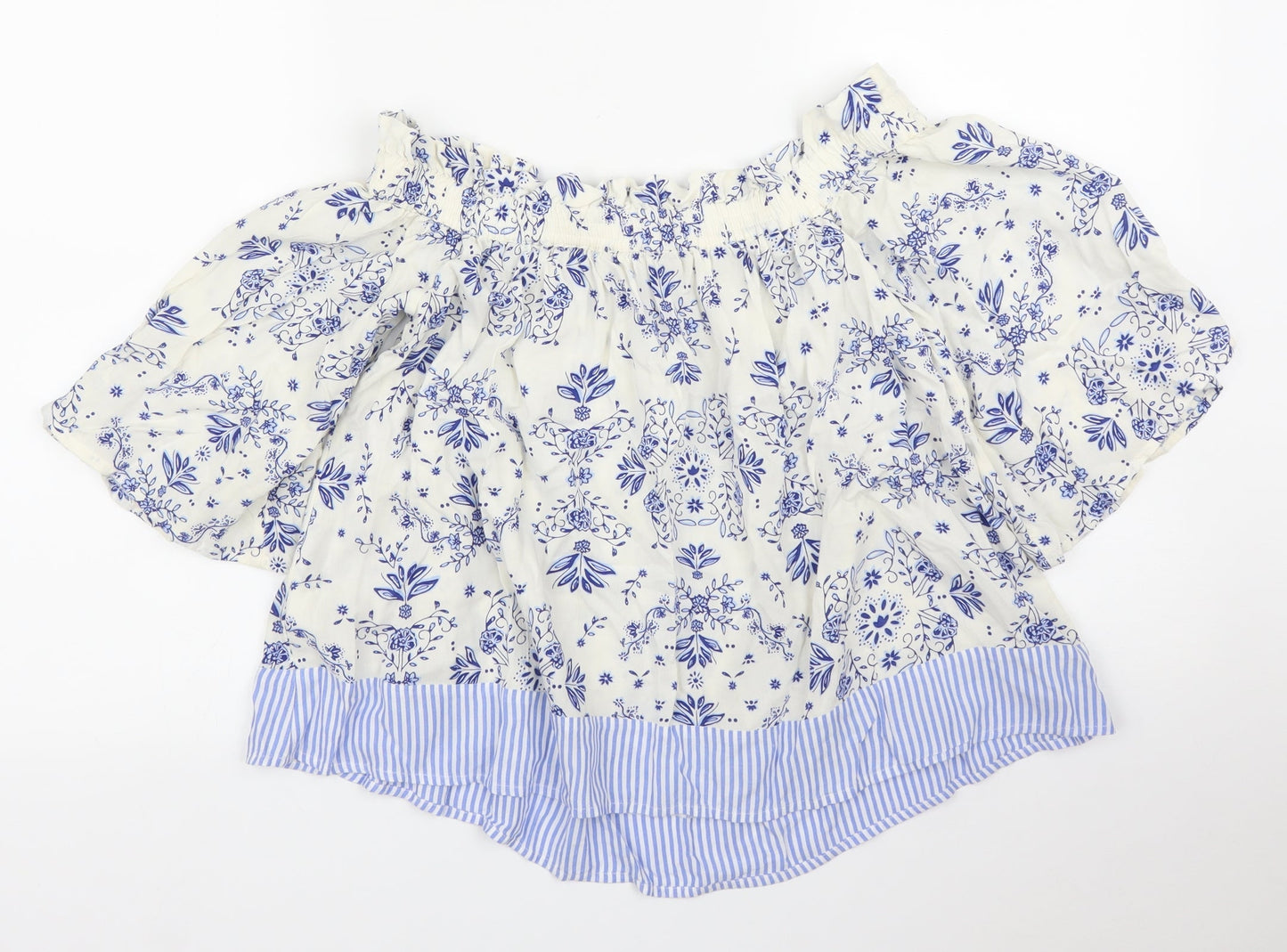 M&S Womens Blue Floral  Basic Blouse Size 8