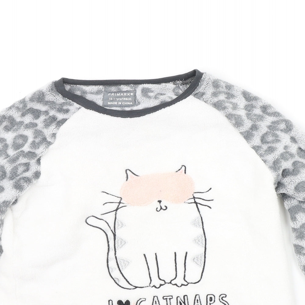 Primark Girls White Animal Print  Top Pyjama Top Size 10-11 Years  - sleep top