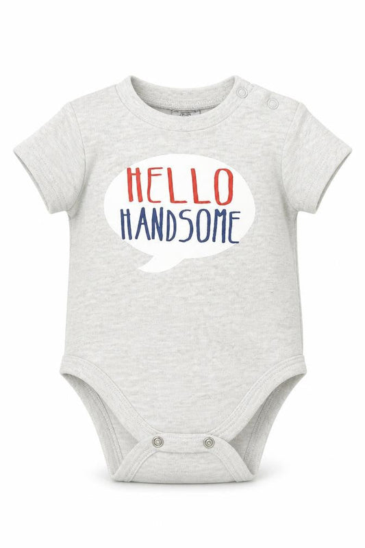 Front view of F&F Baby Grey Babygrow One-Piece, size 0-3, Months