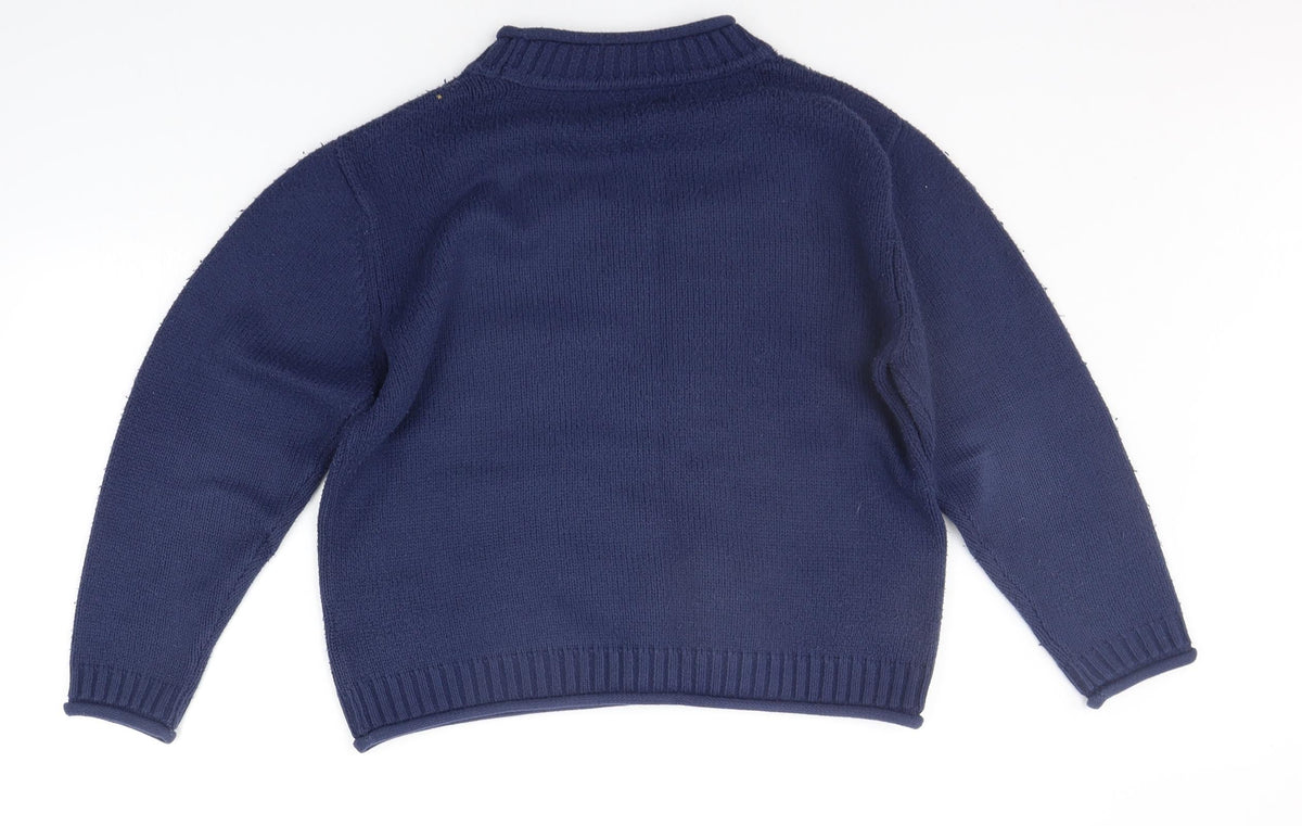 Back view of natural territory women’s blue floral jumper, size M