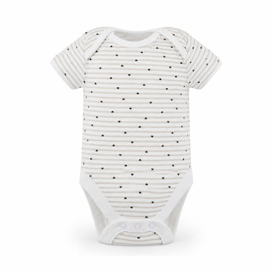 Front view of George Baby Grey Striped Babygrow One-Piece, size 3-6, Months