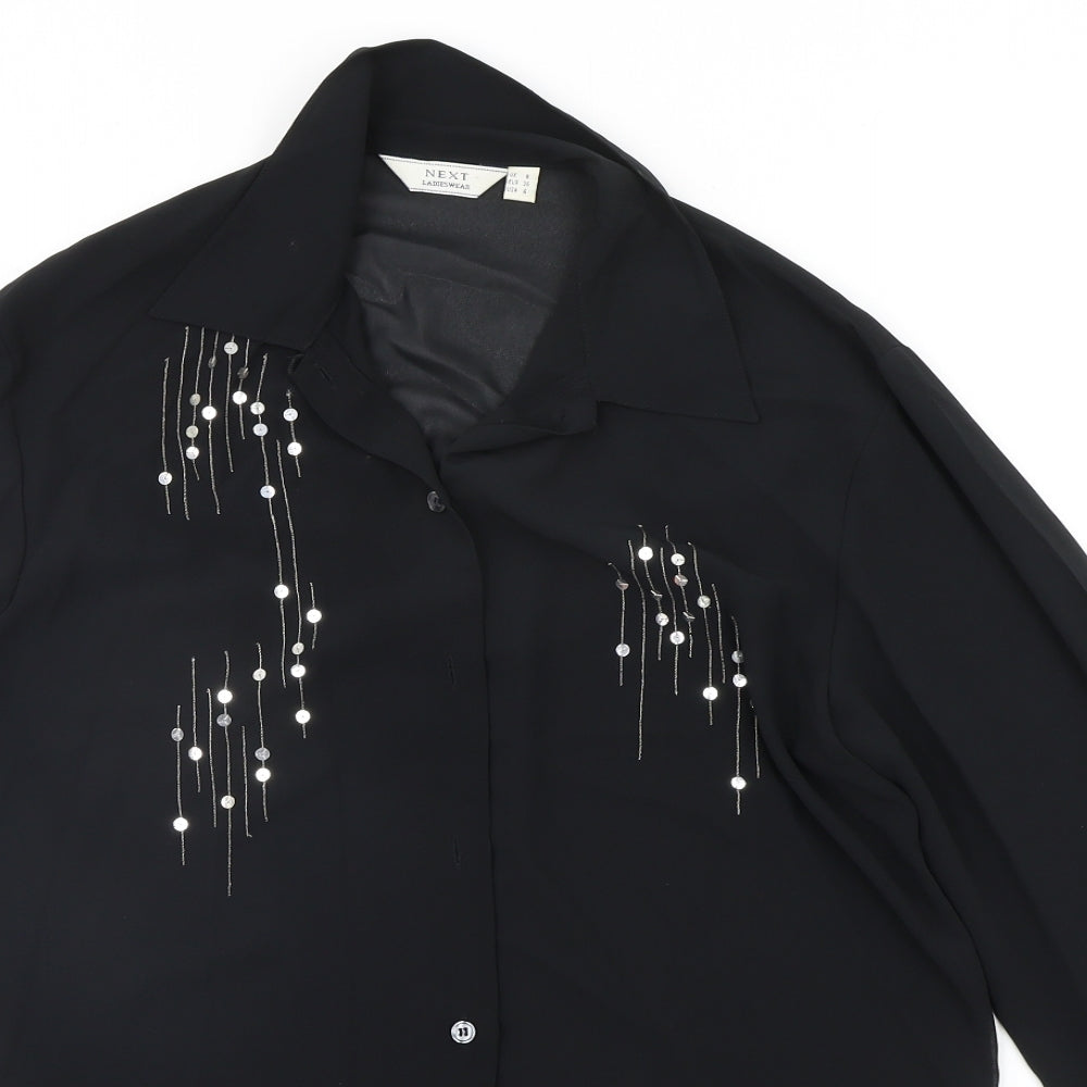 Womens UK Size 8 NEXT Black Basic Button-Up