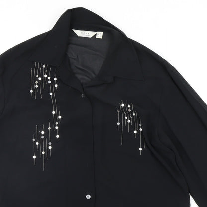 Womens UK Size 8 NEXT Black Basic Button-Up