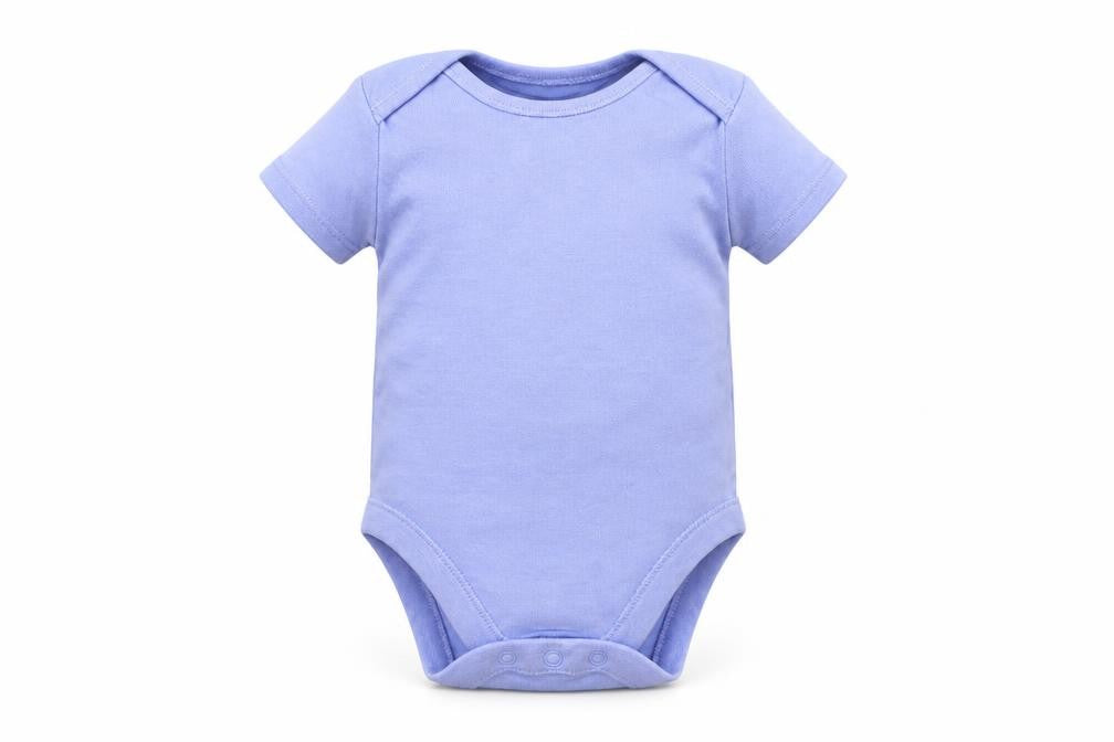 Front view of M&Co Baby Blue Babygrow One-Piece, size 0-3, Months