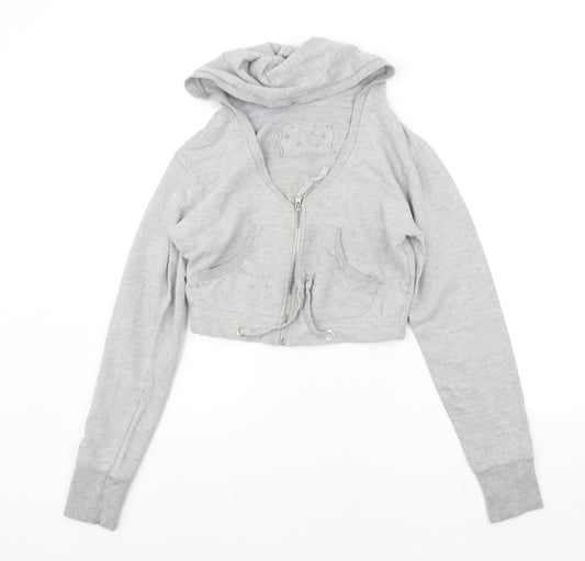 Front view of ace couture women’s grey full zip hoodie, size S