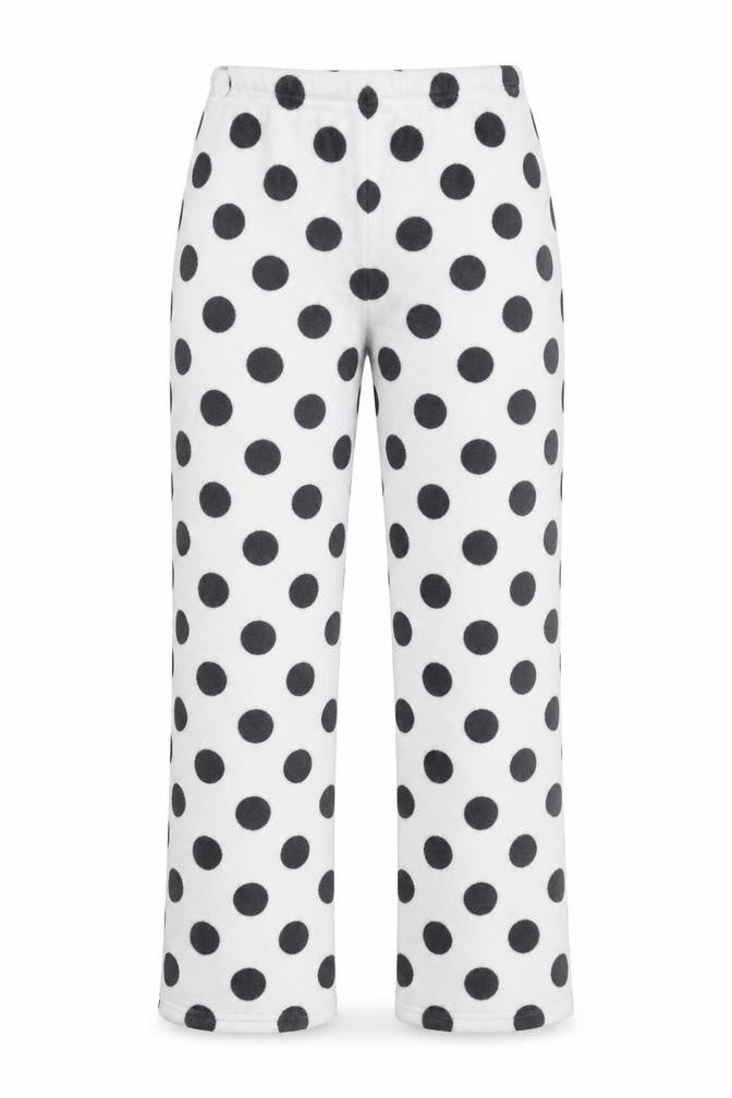 Front view of Primark girls’ white polka dot top pyjama pants, size L