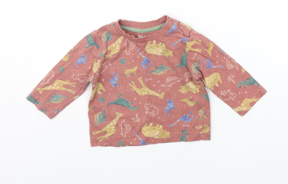 Additional front view of Nutmeg Baby Red Geometric Basic T-Shirt, size 3-6, Months - animals