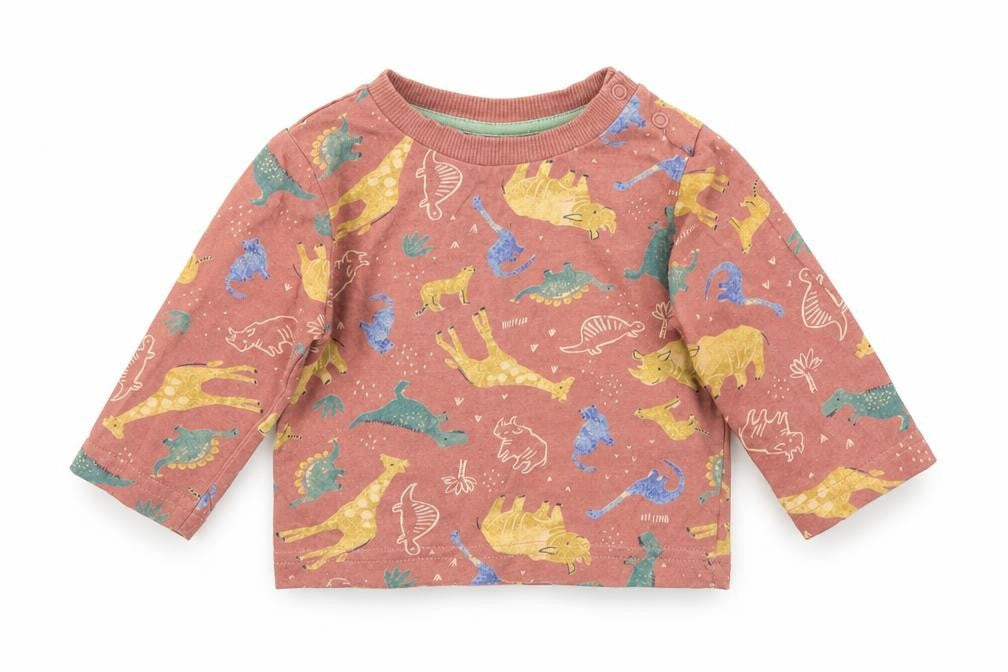 Front view of Nutmeg Baby Red Geometric Basic T-Shirt, size 3-6, Months - animals