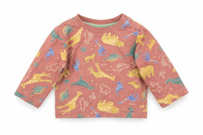 Front view of Nutmeg Baby Red Geometric Basic T-Shirt, size 3-6, Months - animals