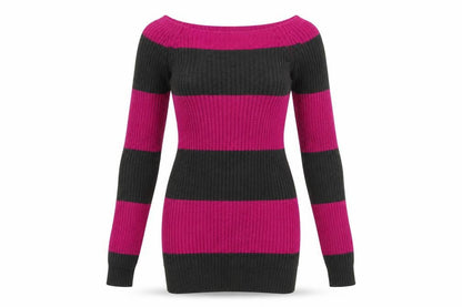Front view of Poof Excellence women’s grey striped bodycon, size S