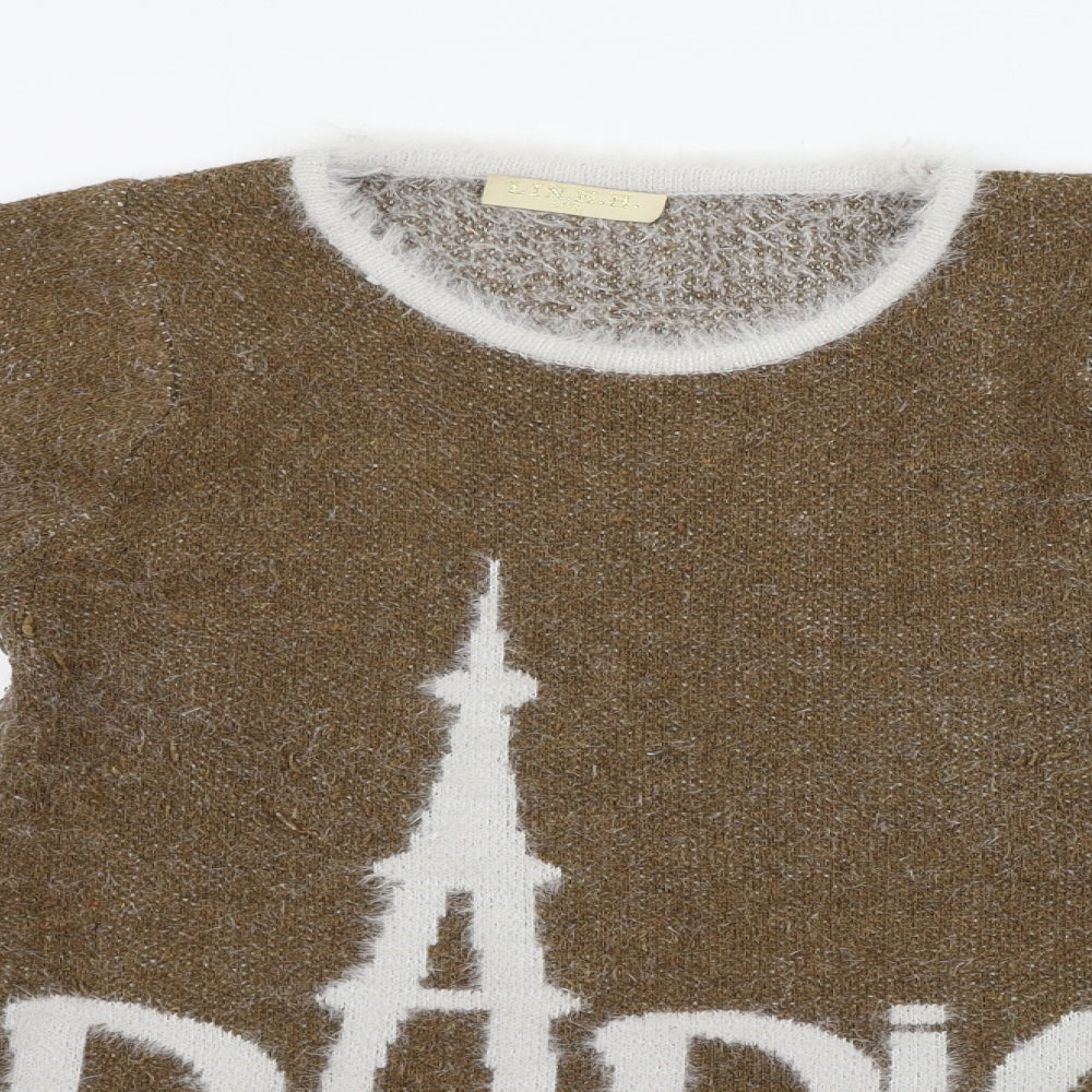 Close-up detail of LIN.H.H. women’s brown a-line, size L