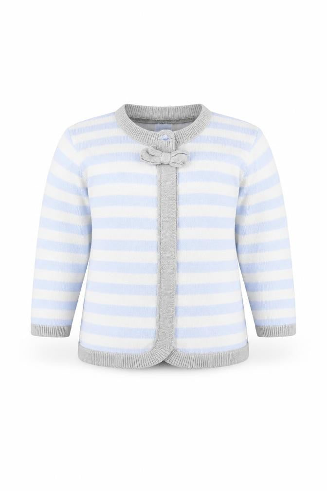 Front view of Rockabye-Baby boys’ blue striped jumper, size 6-9, months