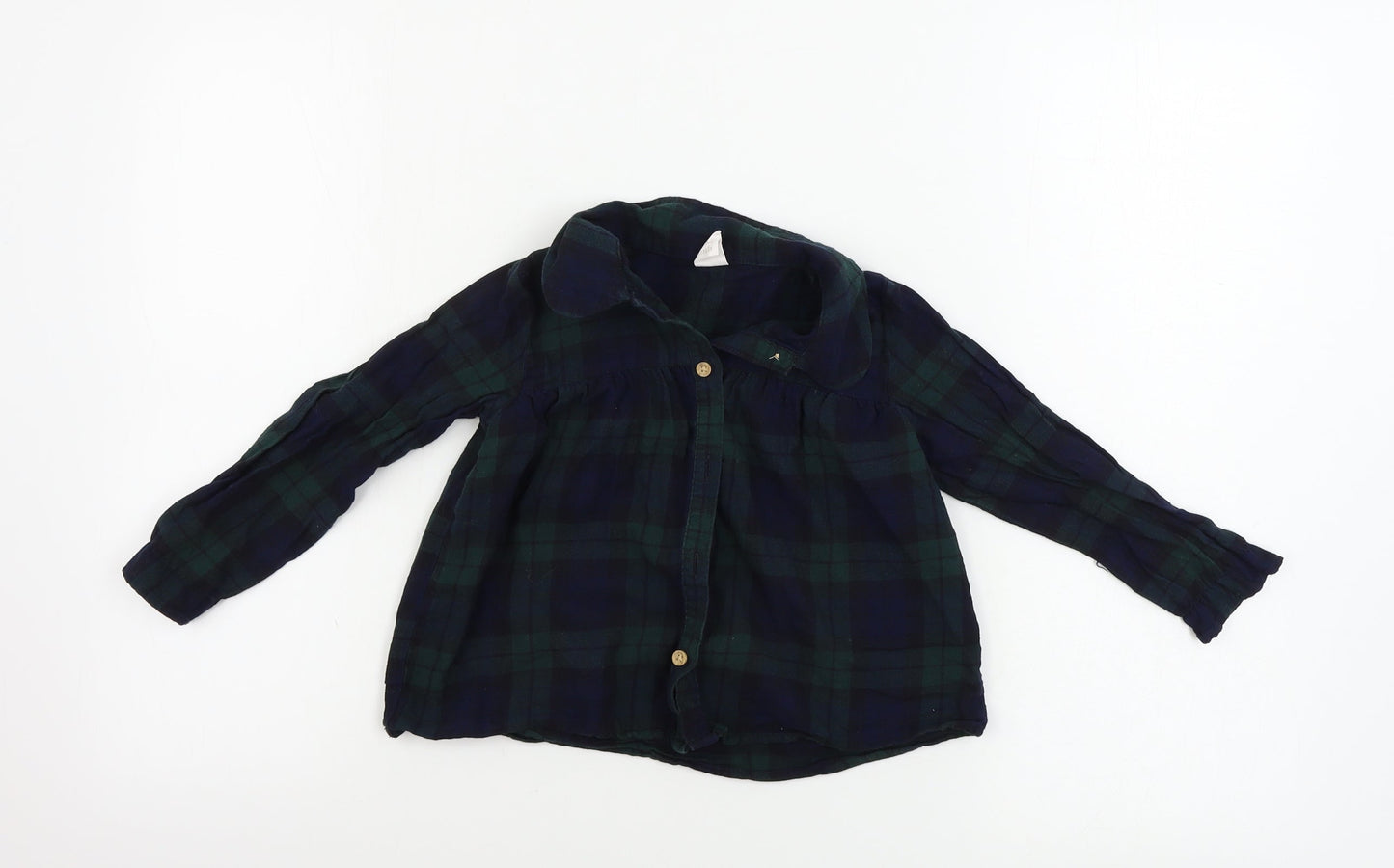 H&M  Girls Green Check  Basic Button-Up Size 3-4 Years