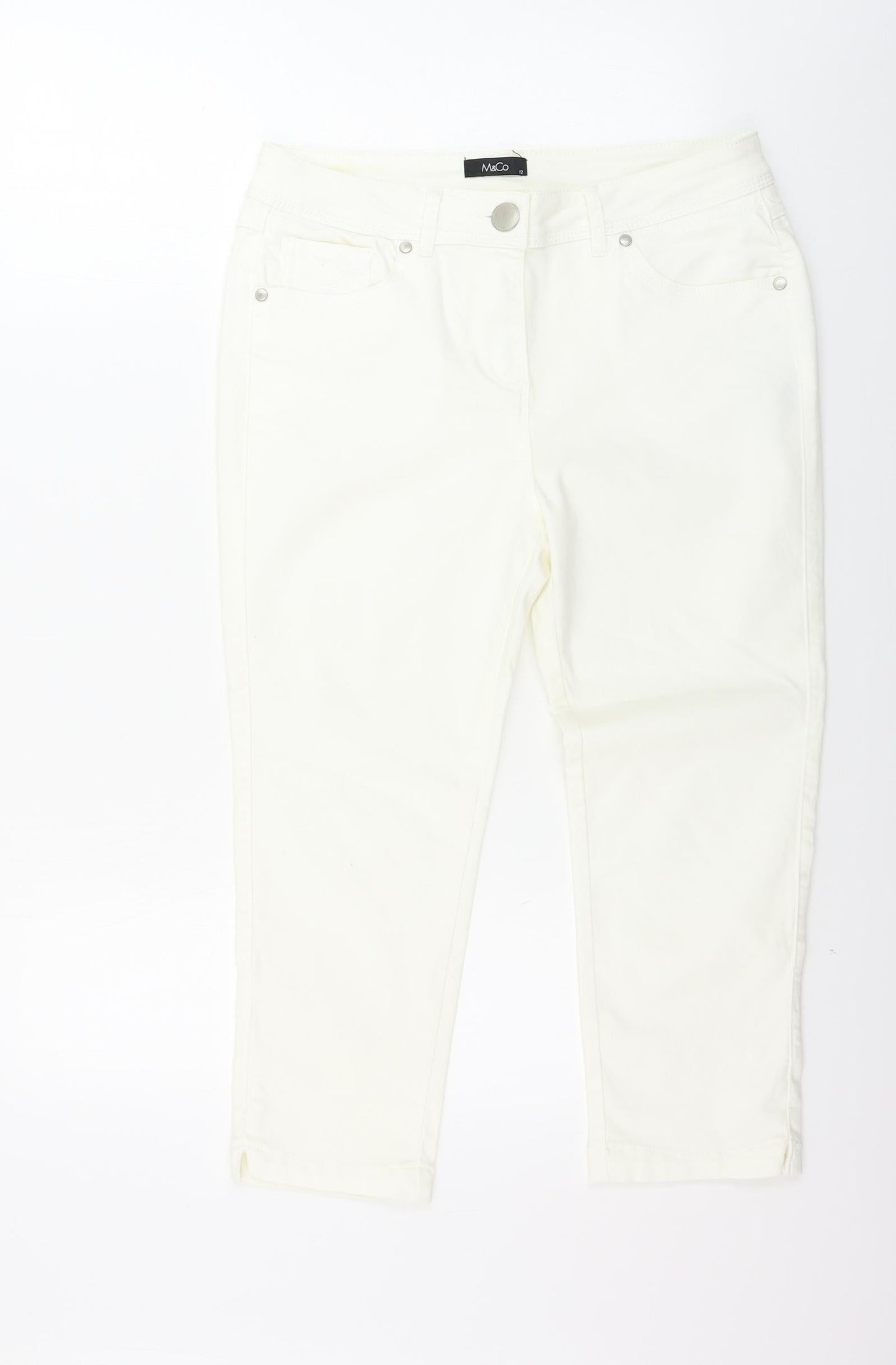 Womens UK Size 12 M&Co Regular Fit  Ivory Trousers