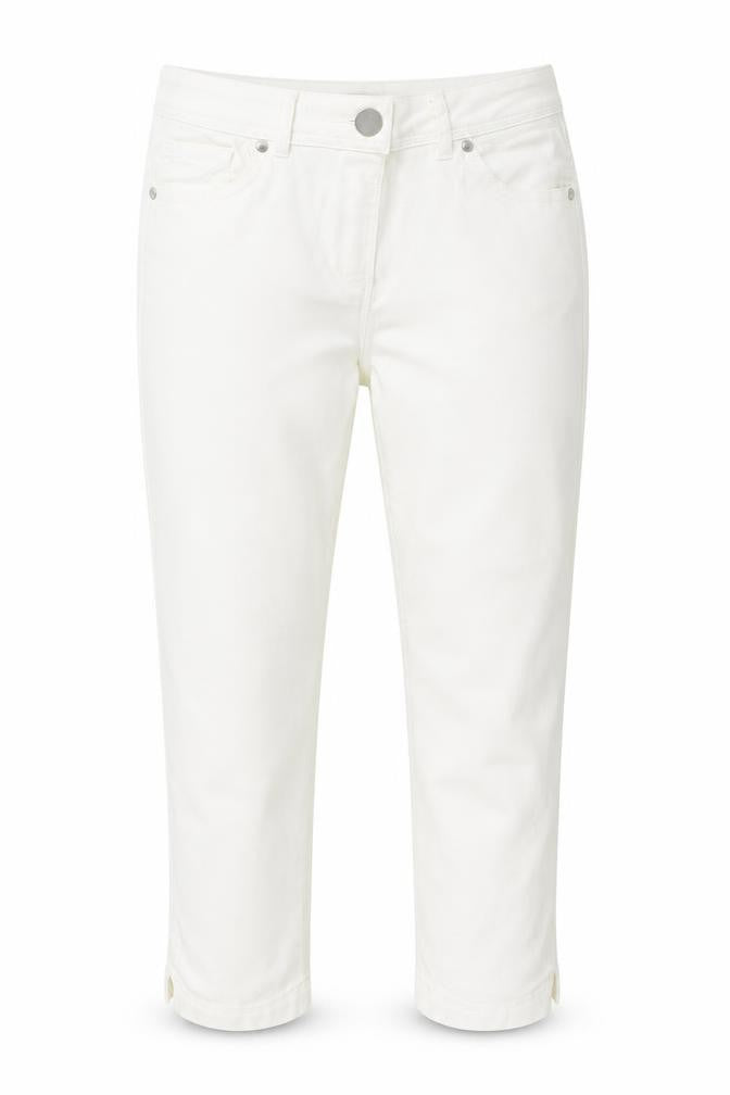Front view of M&Co women’s ivory trousers, size UK 12, 20-inch leg