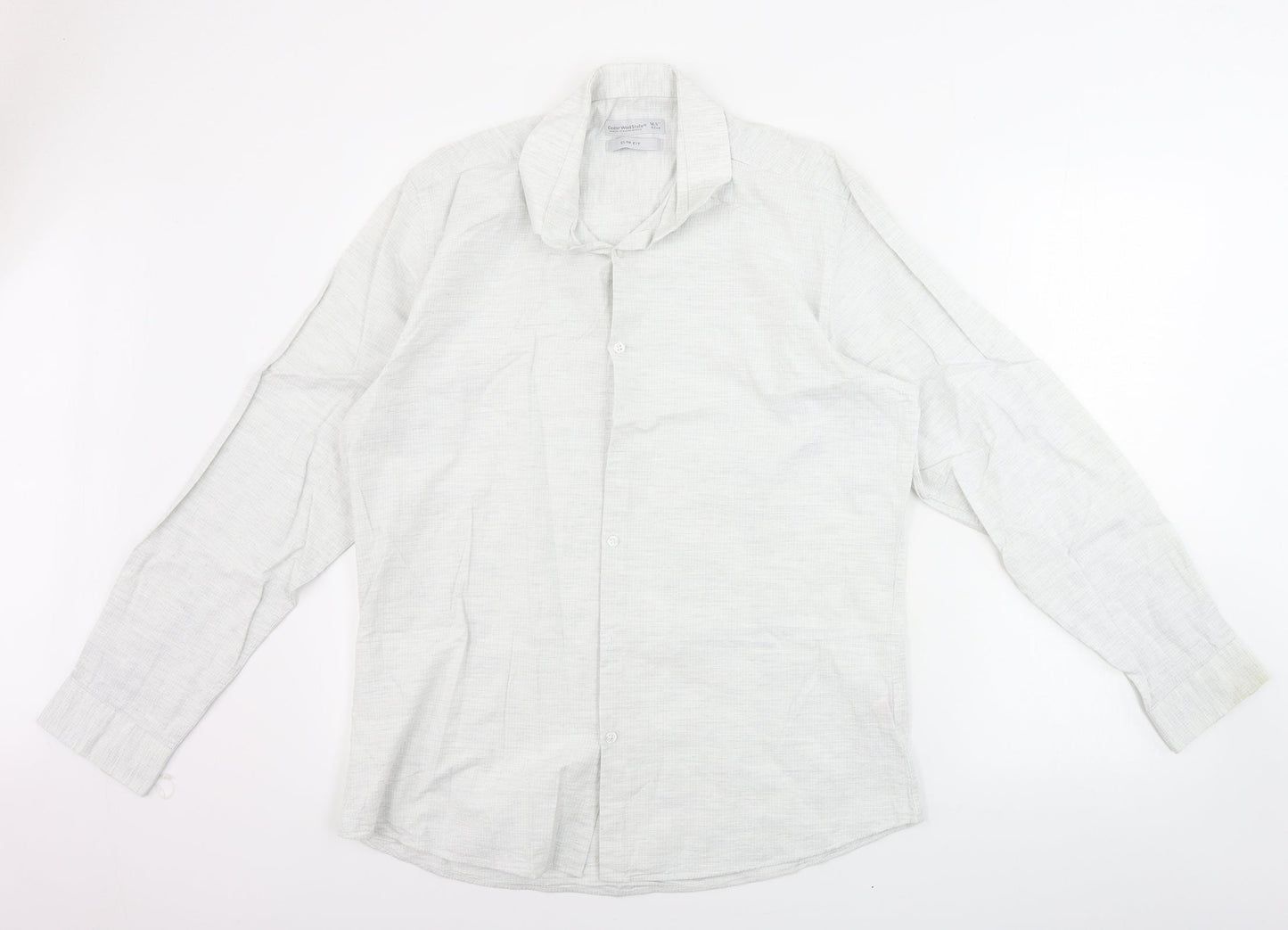 Mens UK Size 16.5 Cedar Wood State Grey  Button-Up Long Sleeve Casual Shirt