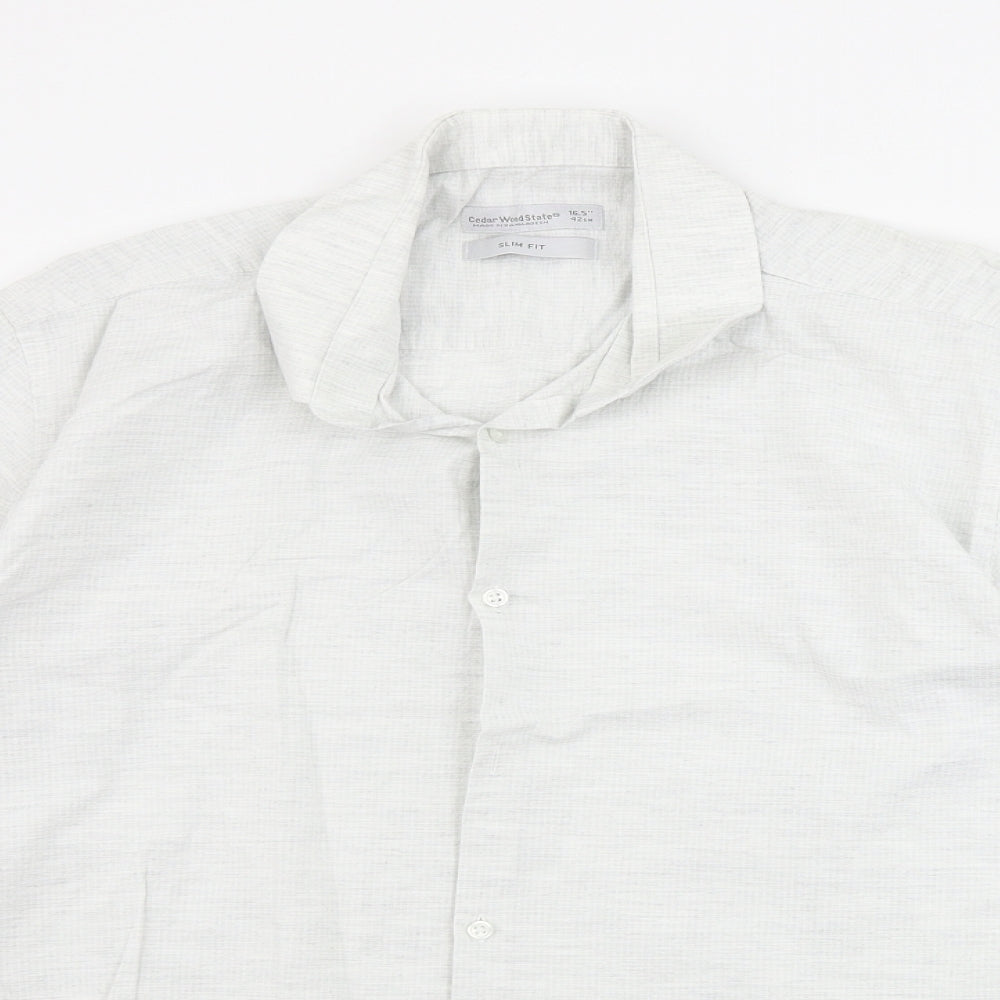 Mens UK Size 16.5 Cedar Wood State Grey  Button-Up Long Sleeve Casual Shirt