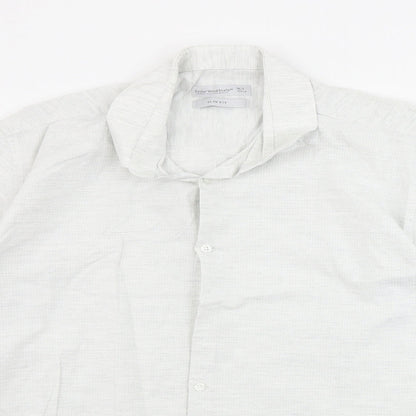 Mens UK Size 16.5 Cedar Wood State Grey  Button-Up Long Sleeve Casual Shirt