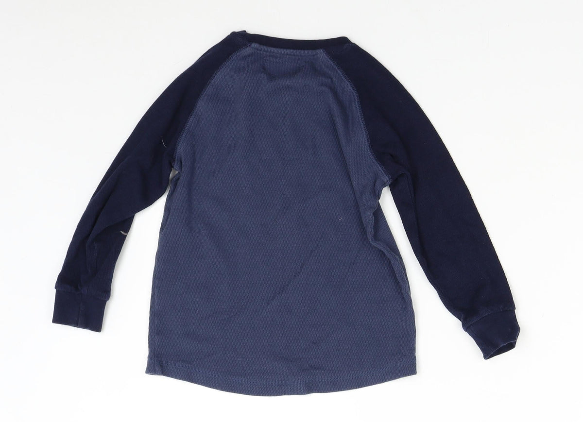 Back view of Next boys’ blue pullover sweatshirt, size 5, years