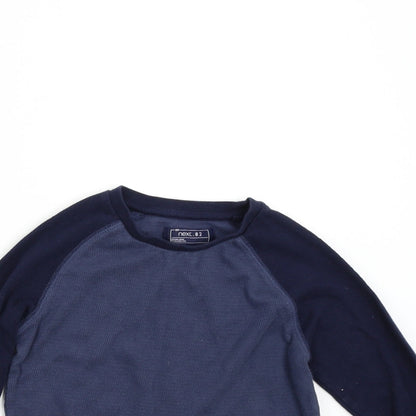 Close-up detail of Next boys’ blue pullover sweatshirt, size 5, years