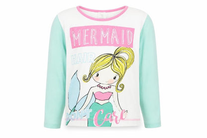 Front view of Preworn girls’ multicoloured solid top pyjama top, size 7-8, years - mermaid