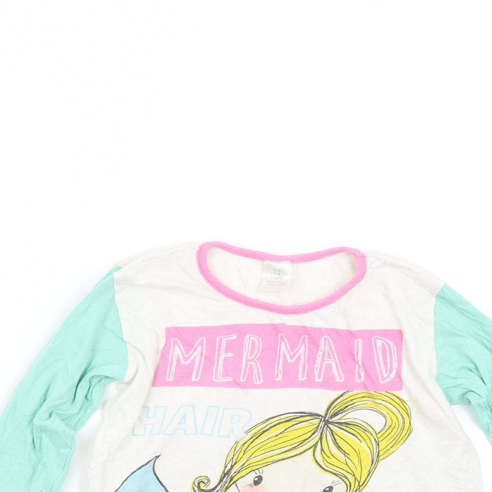 Preworn Girls Multicoloured Solid  Top Pyjama Top Size 7-8 Years  - Mermaid