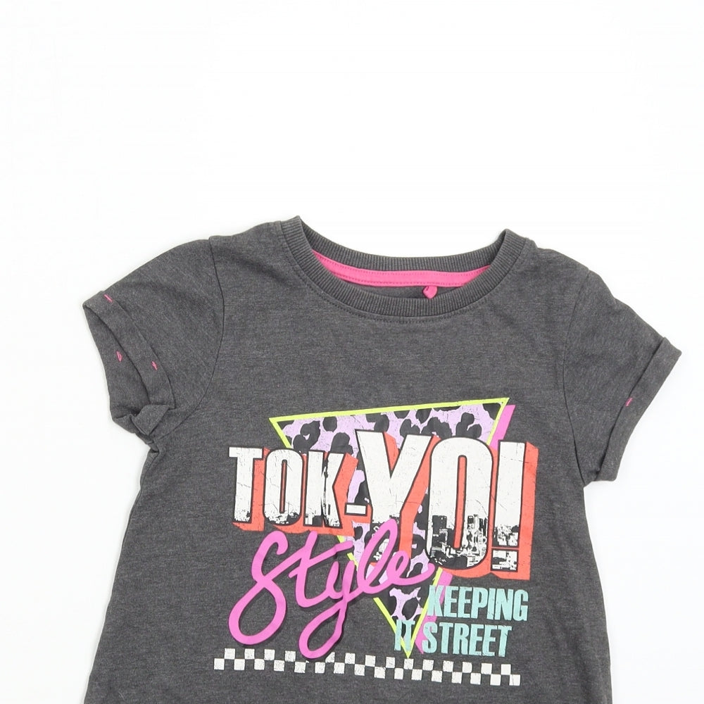 Close-up detail of Next boys’ grey basic t-shirt, size 5, years - tokyo