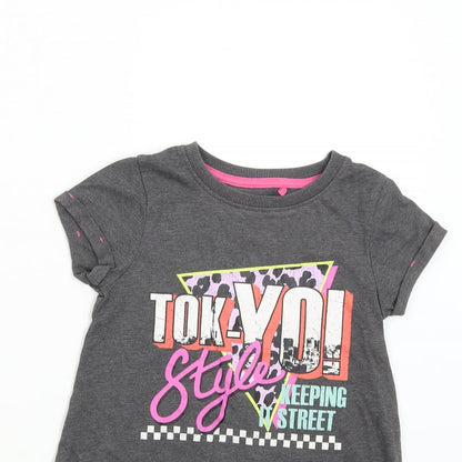 Close-up detail of Next boys’ grey basic t-shirt, size 5, years - tokyo